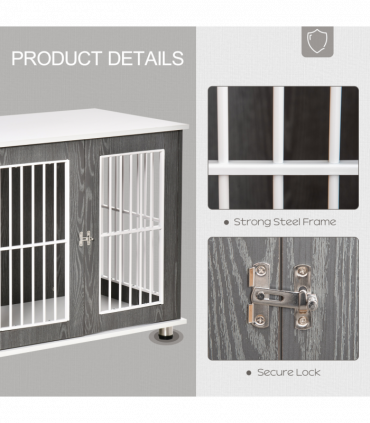 Modern Dog Crate Pet Kennel Cage w/ Lockable Door - Grey & White Pawhut