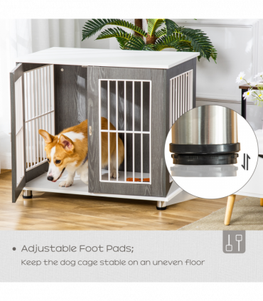 Modern Dog Crate Pet Kennel Cage w/ Lockable Door - Grey & White Pawhut