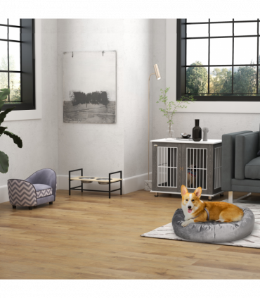 Modern Dog Crate Pet Kennel Cage w/ Lockable Door - Grey & White Pawhut