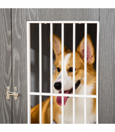 Modern Dog Crate Pet Kennel Cage w/ Lockable Door - Grey & White Pawhut