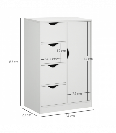 Modern Storage Cabinet Organizer with 4 Drawers and 1 Shelf, White
