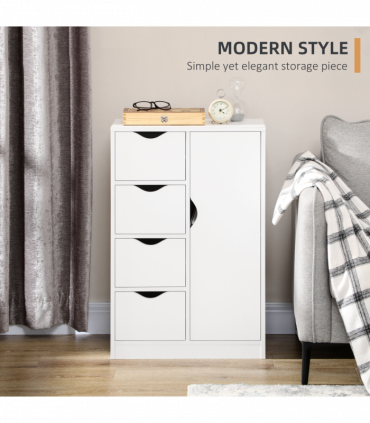 Modern Storage Cabinet Organizer with 4 Drawers and 1 Shelf, White