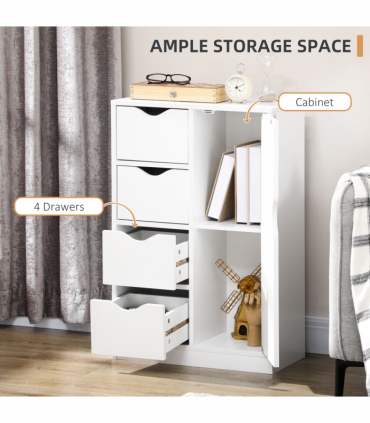 Modern Storage Cabinet Organizer with 4 Drawers and 1 Shelf, White