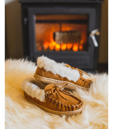 Nordvek Childrens Suede Moccasin Slippers - Rubber Sole - 435-100