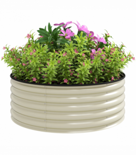 Outsunny Galvanised Planter with Gloves, 120 x 120 x 43cm, Cream White
