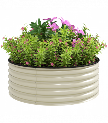 Outsunny Galvanised Planter with Gloves, 120 x 120 x 43cm, Cream White