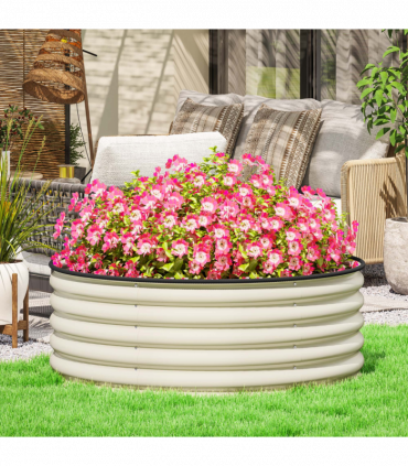 Outsunny Galvanised Planter with Gloves, 120 x 120 x 43cm, Cream White