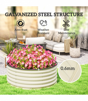 Outsunny Galvanised Planter with Gloves, 120 x 120 x 43cm, Cream White