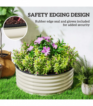 Outsunny Galvanised Planter with Gloves, 120 x 120 x 43cm, Cream White