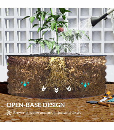 Outsunny Galvanised Planter with Gloves, 120 x 120 x 43cm, Cream White