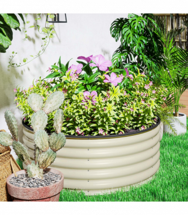 Outsunny Galvanised Planter with Gloves, 120 x 120 x 43cm, Cream White