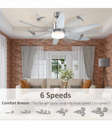 Reversible Ceiling Fan with Light, 3 Blades LED Lighting Remote Silver Fan