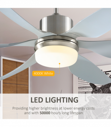 Reversible Ceiling Fan with Light, 3 Blades LED Lighting Remote Silver Fan