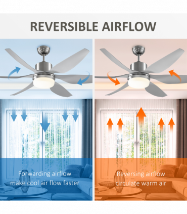 Reversible Ceiling Fan with Light, 3 Blades LED Lighting Remote Silver Fan