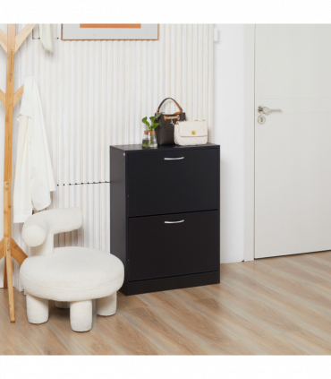 Shoe Cabinet Storage Cupboard 2-Tier Wood 12 Pairs Black