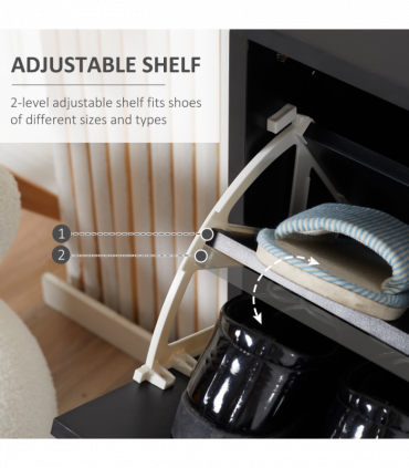 Shoe Cabinet Storage Cupboard 2-Tier Wood 12 Pairs Black