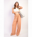 Textured Wide Leg Drawstring Trousers