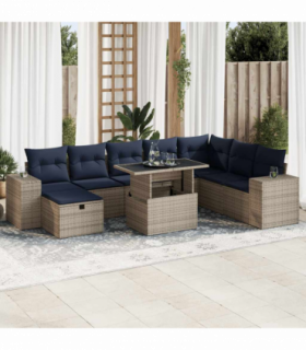 vidaXL 9 Piece Garden Sofa Set with Cushions Brown Poly Rattan Acacia
