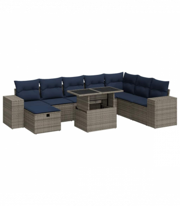 vidaXL 9 Piece Garden Sofa Set with Cushions Brown Poly Rattan Acacia
