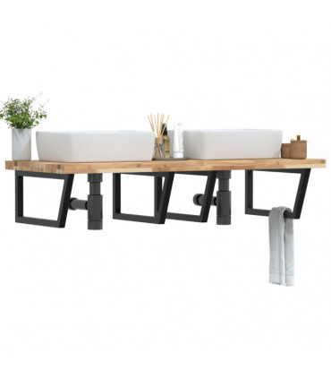 vidaXL Basin Shelf Wall Mounted Steel and Solid Wood Acacia