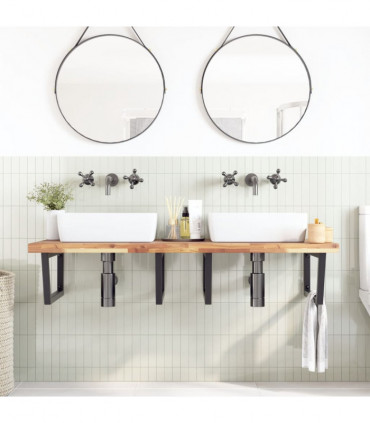 vidaXL Basin Shelf Wall Mounted Steel and Solid Wood Acacia