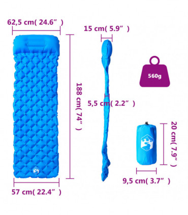 vidaXL Inflating Camping Mattress with Pillow 1-Person Blue
