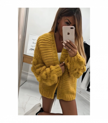 Bubble Sleeves Stylish Knitted Cardigan