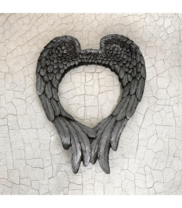 57CM ANTIQUE SILVER MIRROR-WING DESIGN