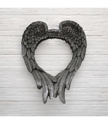 57CM ANTIQUE SILVER MIRROR-WING DESIGN