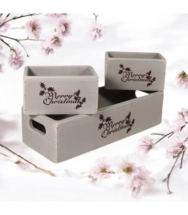 34/15/15CM SET 3 RUSTIC GREY WOODEN BOXES