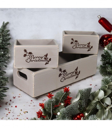 34/15/15CM SET 3 RUSTIC GREY WOODEN BOXES