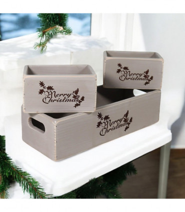 34/15/15CM SET 3 RUSTIC GREY WOODEN BOXES