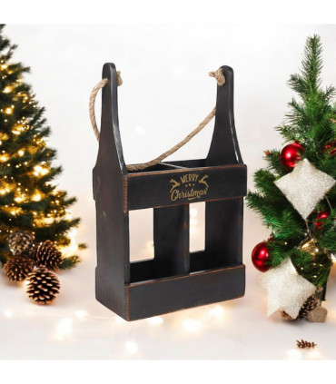 39CM WOODEN BLACK 2 BOTTLE WINE HOLDER
