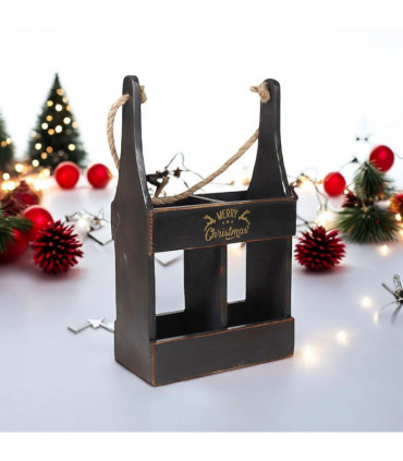 39CM WOODEN BLACK 2 BOTTLE WINE HOLDER