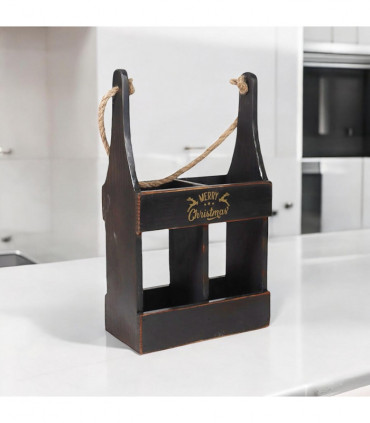 39CM WOODEN BLACK 2 BOTTLE WINE HOLDER