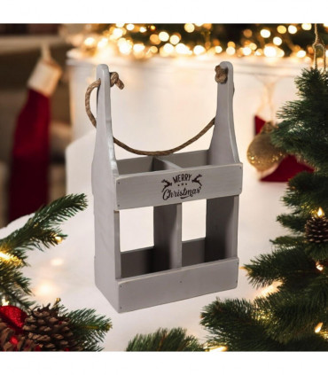 39CM RUSTIC GREY 2 BOTTLE WINE HOLDER