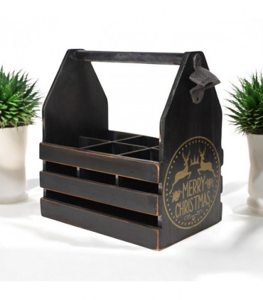 BLACK 6 BOTTLE HOLDER WITH METAL OPENER