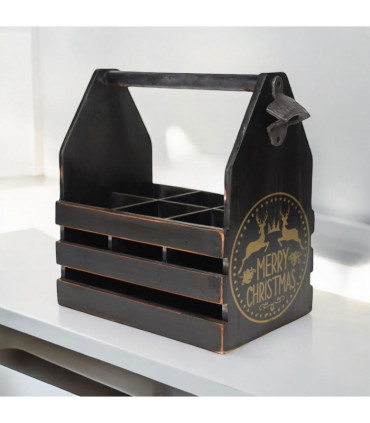BLACK 6 BOTTLE HOLDER WITH METAL OPENER
