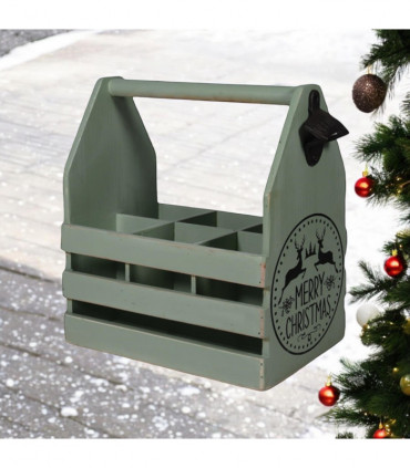 RUSTIC GREEN  6 BOTTLE HOLDER WITH OPENER