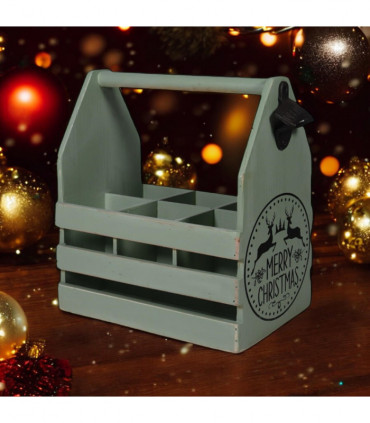 RUSTIC GREEN  6 BOTTLE HOLDER WITH OPENER