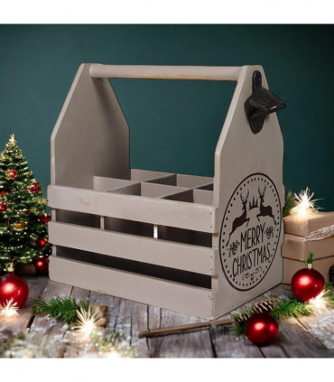RUSTIC GREY  6 BOTTLE HOLDER WITH OPENER