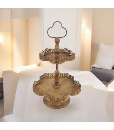 48CM RUSTY METAL 2 TIER CAKE STAND