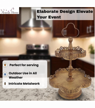 48CM RUSTY METAL 2 TIER CAKE STAND