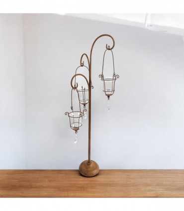 88CM RUSTY METAL CANDLER HOLDER WITH GLASS