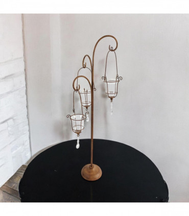 88CM RUSTY METAL CANDLER HOLDER WITH GLASS