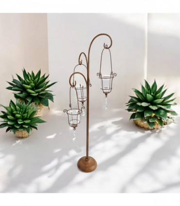 88CM RUSTY METAL CANDLER HOLDER WITH GLASS