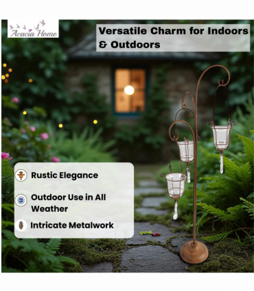 88CM RUSTY METAL CANDLER HOLDER WITH GLASS