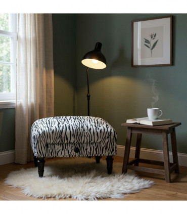 WHITE TIGER FABRIC FOOTSTOOL WITH DRAWER