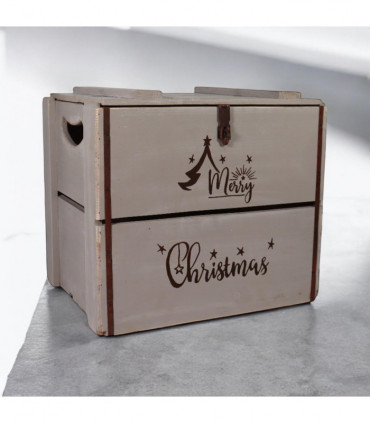 42CM RUSTIC GREY WOODEN BOX