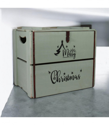 42CM RUSTIC GREEN WOODEN BOX